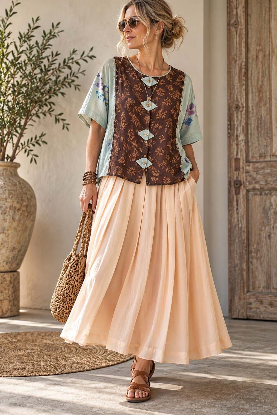 Vtg Blassport Bill Blass Pleated Midi Skirt Peach Beige Cottagecore Minimal 10